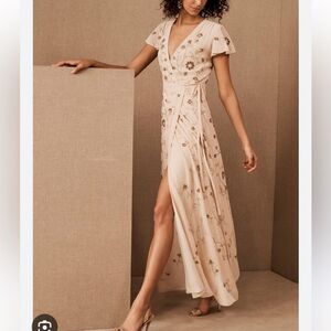 BHLDN Anthropologie Plymouth Wrap Beaded Dress Size 0
